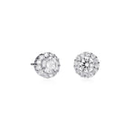 Sterling Silver Round Cubic Zirconia Halo Stud Earrings