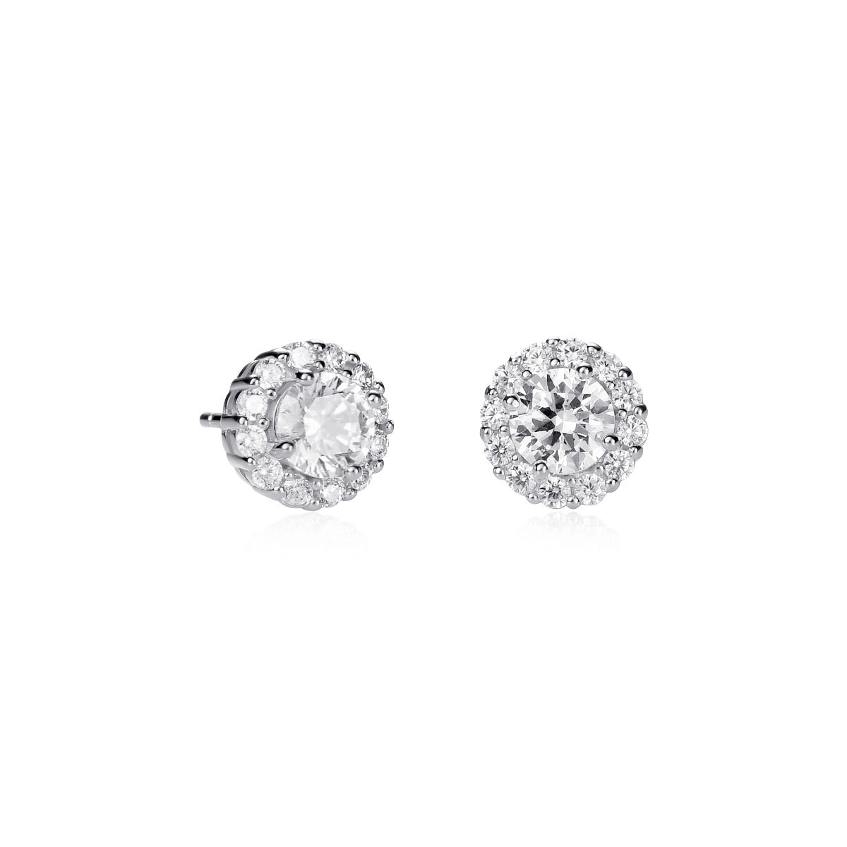 Sterling Silver Round Cubic Zirconia Halo Stud Earrings