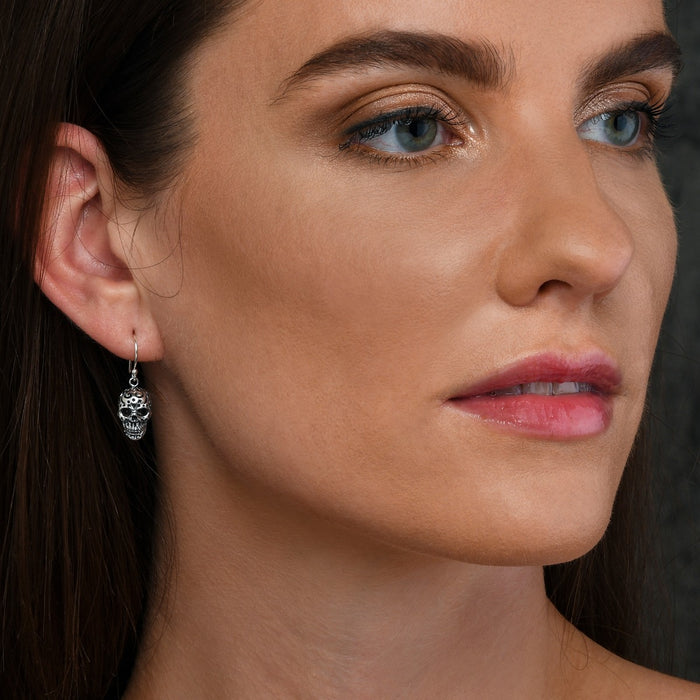 Hanging Gothic Skull Earrings in 925 Sterling Silver