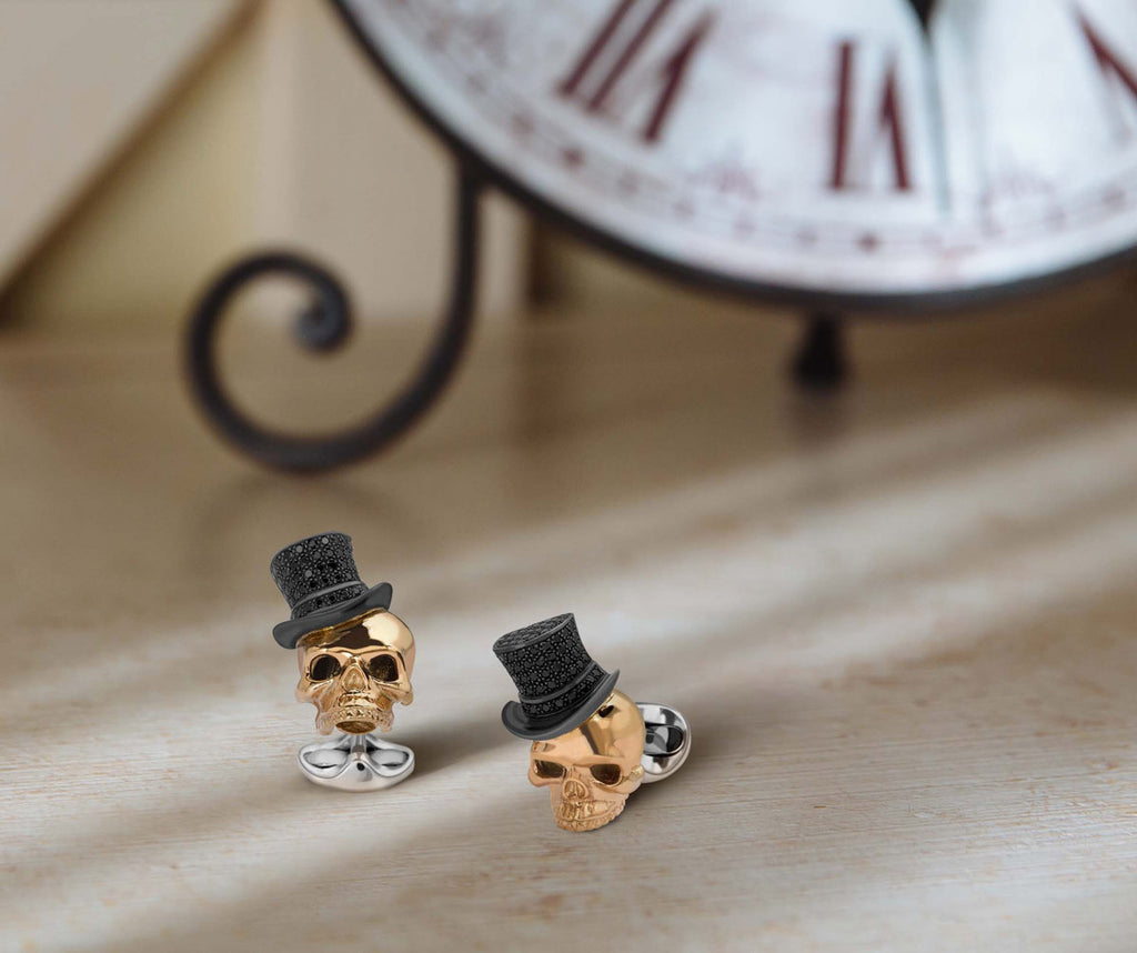 Deakin & Francis Skull Cufflinks With Top Hat in Sterling Silver 