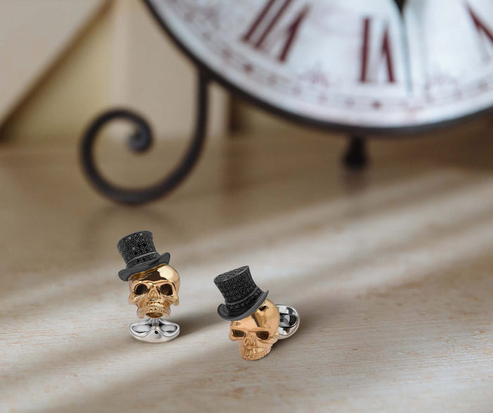Deakin & Francis Skull Cufflinks With Top Hat in Sterling Silver