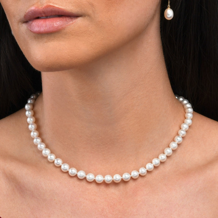 6.5-7.5mm White Freshwater Pearl Necklace in 9K Yellow Gold