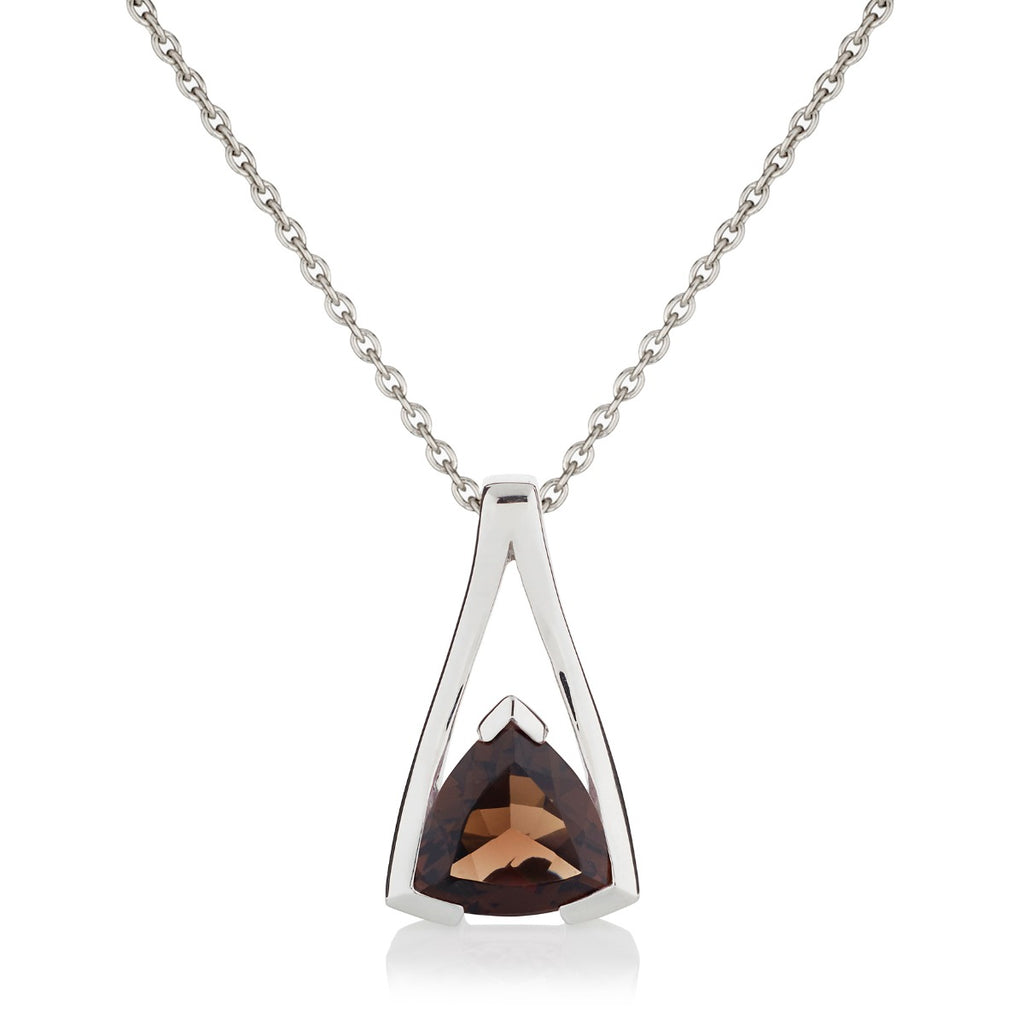 Trillion Cut Smoky Quartz Pendant Necklace in Sterling Silver