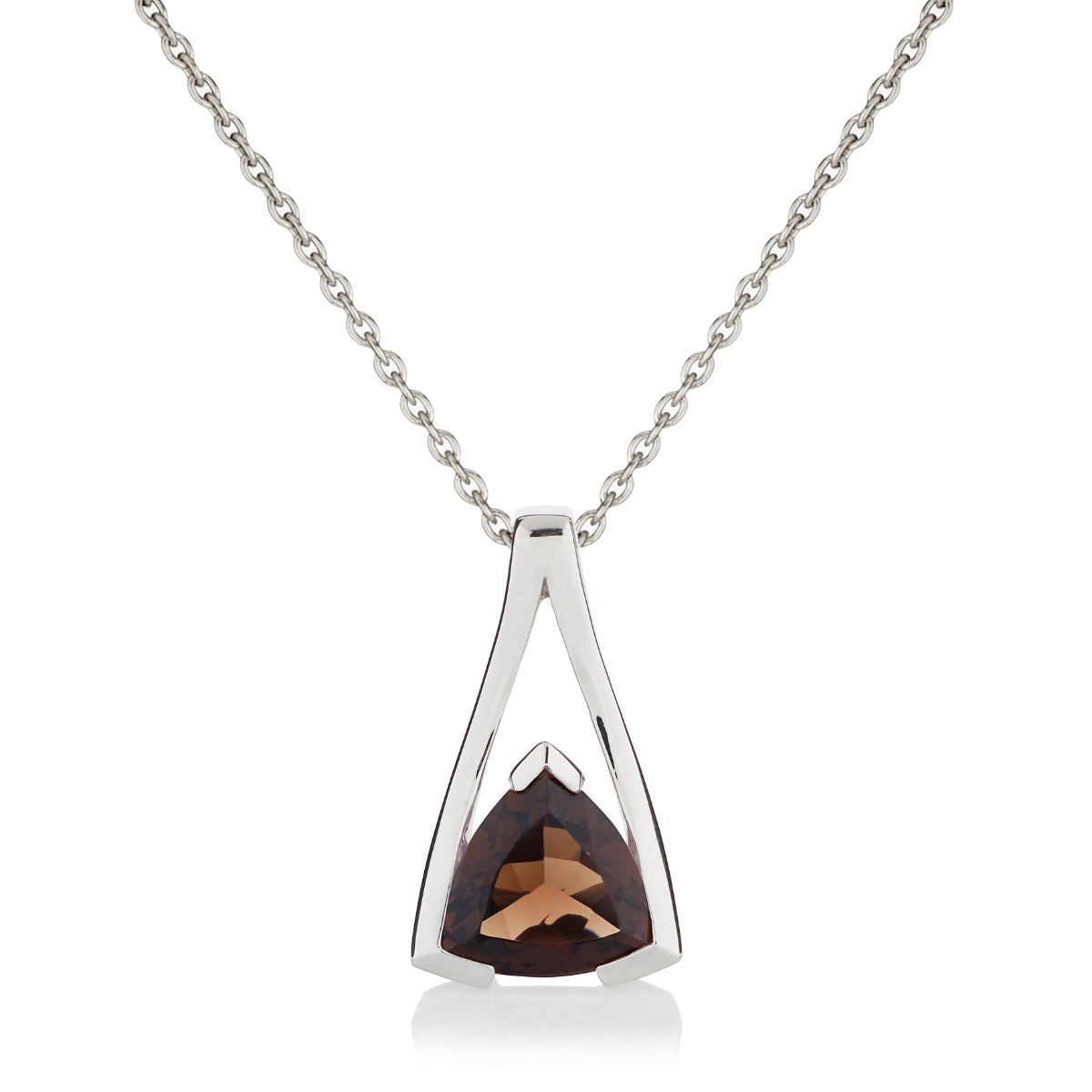 Trillion Cut Smoky Quartz Pendant Necklace in Sterling Silver