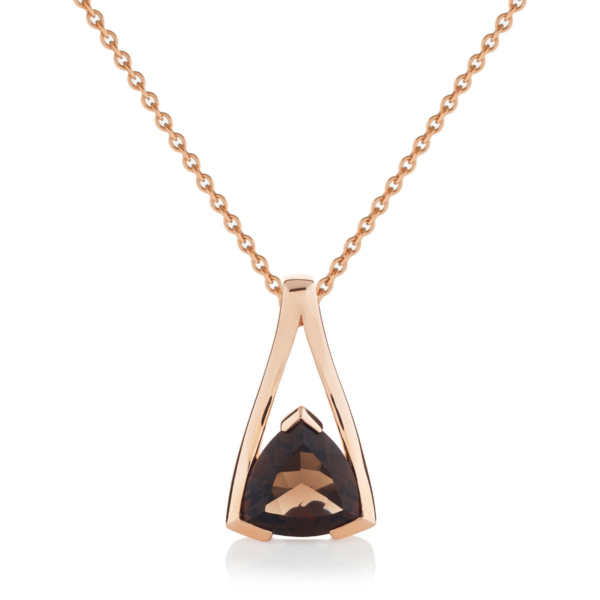 Trillion Cut Smoky Quartz Pendant Necklace in Rose Gold Plated Sterling Silver