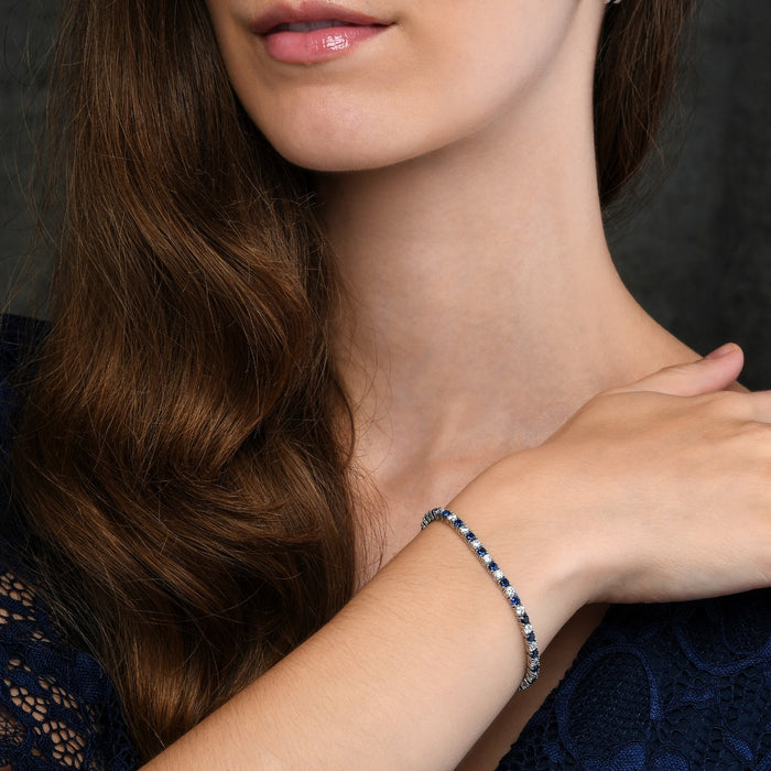 Sterling Silver Tennis Bracelet 3mm Blue & White Cubic Zirconia