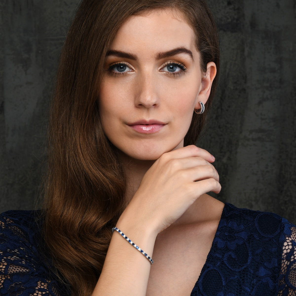 Sterling Silver Tennis Bracelet 3mm Blue & White Cubic Zirconia