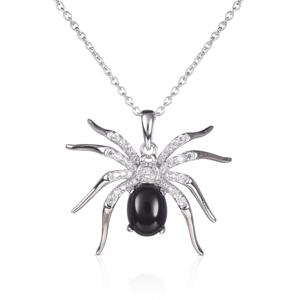Sterling Silver Black Spider Pendant Necklace with Cubic Zirconia stones