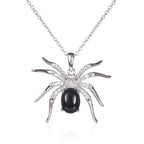 Sterling Silver Black Spider Pendant Necklace with Cubic Zirconia stones
