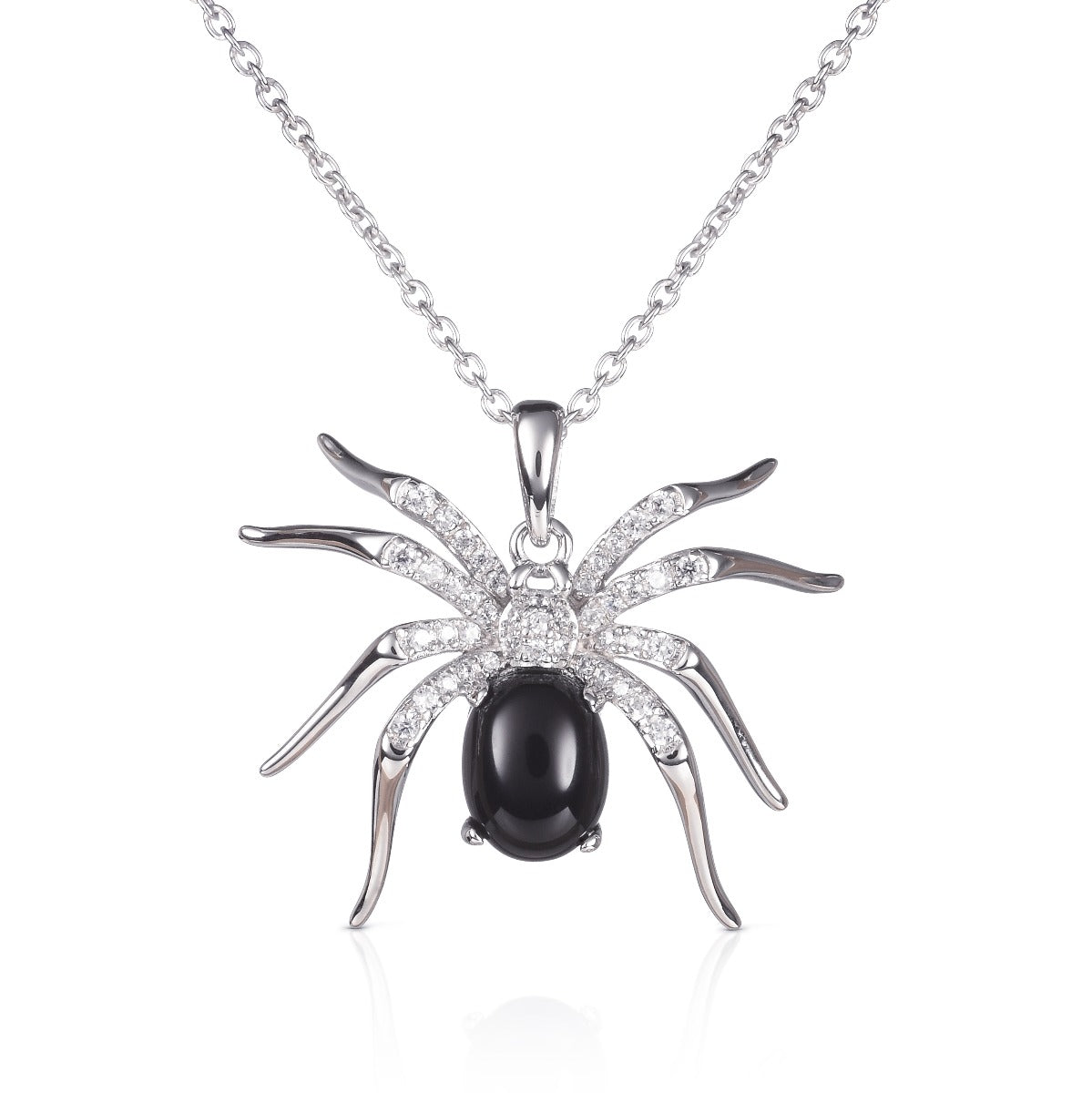 Sterling Silver Black Spider Pendant Necklace with Cubic Zirconia stones