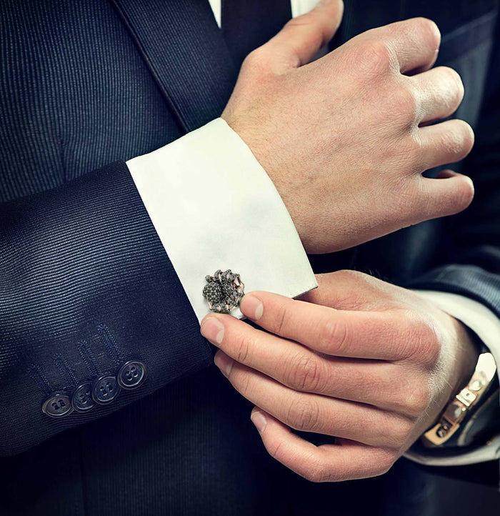 Deakin & Francis Spider Cufflinks Sterling Silver & Black Spinel