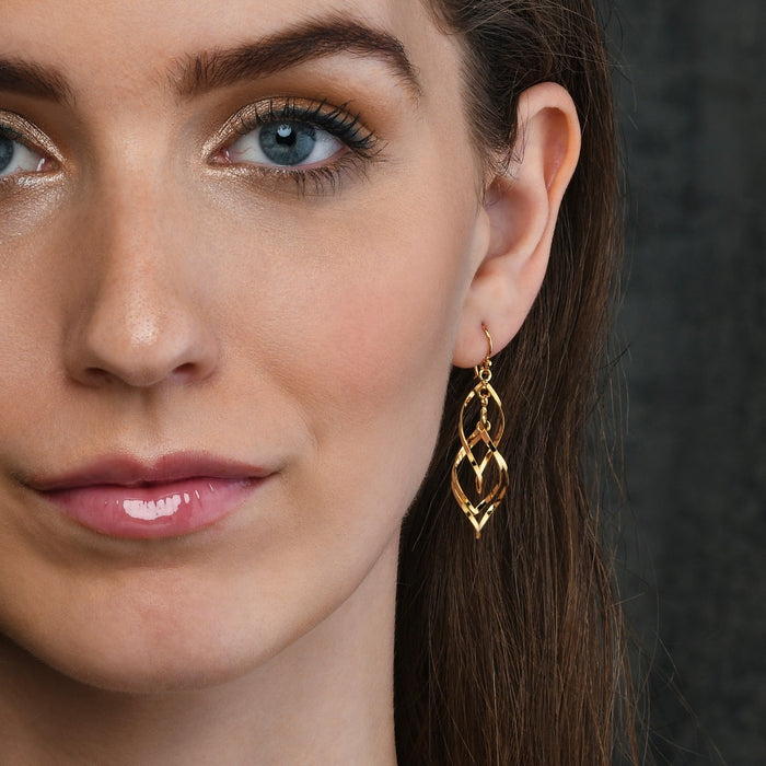 Gold Plated Dangling Spiral 925 Sterling Silver Twirl Earrings
