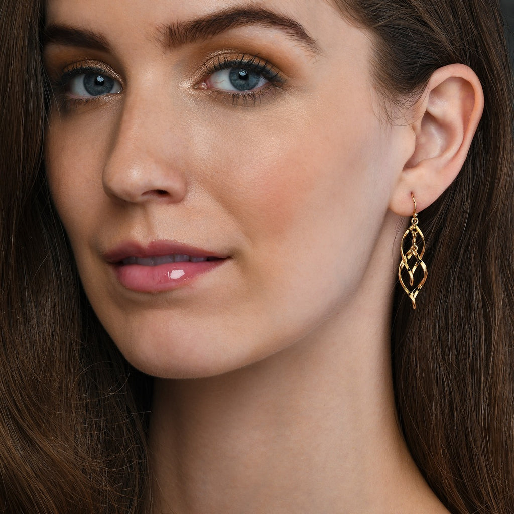 Gold Plated Dangling Spiral 925 Sterling Silver Twirl Earrings
