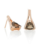 Trillion Cut Smoky Quartz Stud Earrings in Rose Gold Plated Sterling Silver