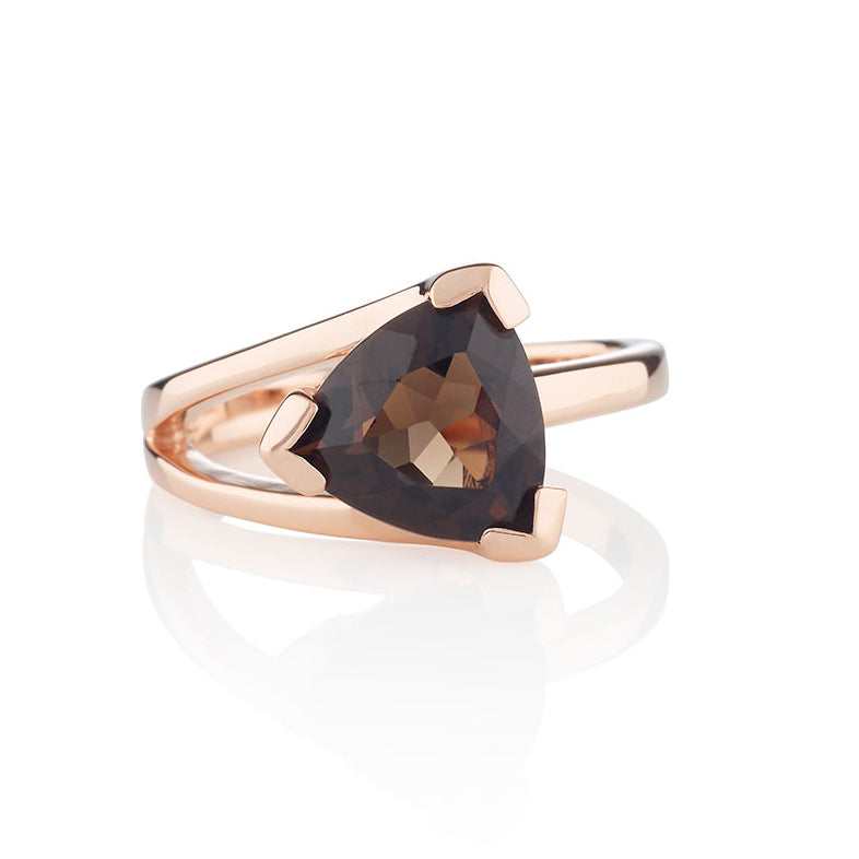 Rose Gold Vermeil Ring with a Trillion Cut Smoky Quartz Gemstone