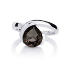 Sterling Silver Ring with a Pear-Shaped Smoky Quartz Gemstone