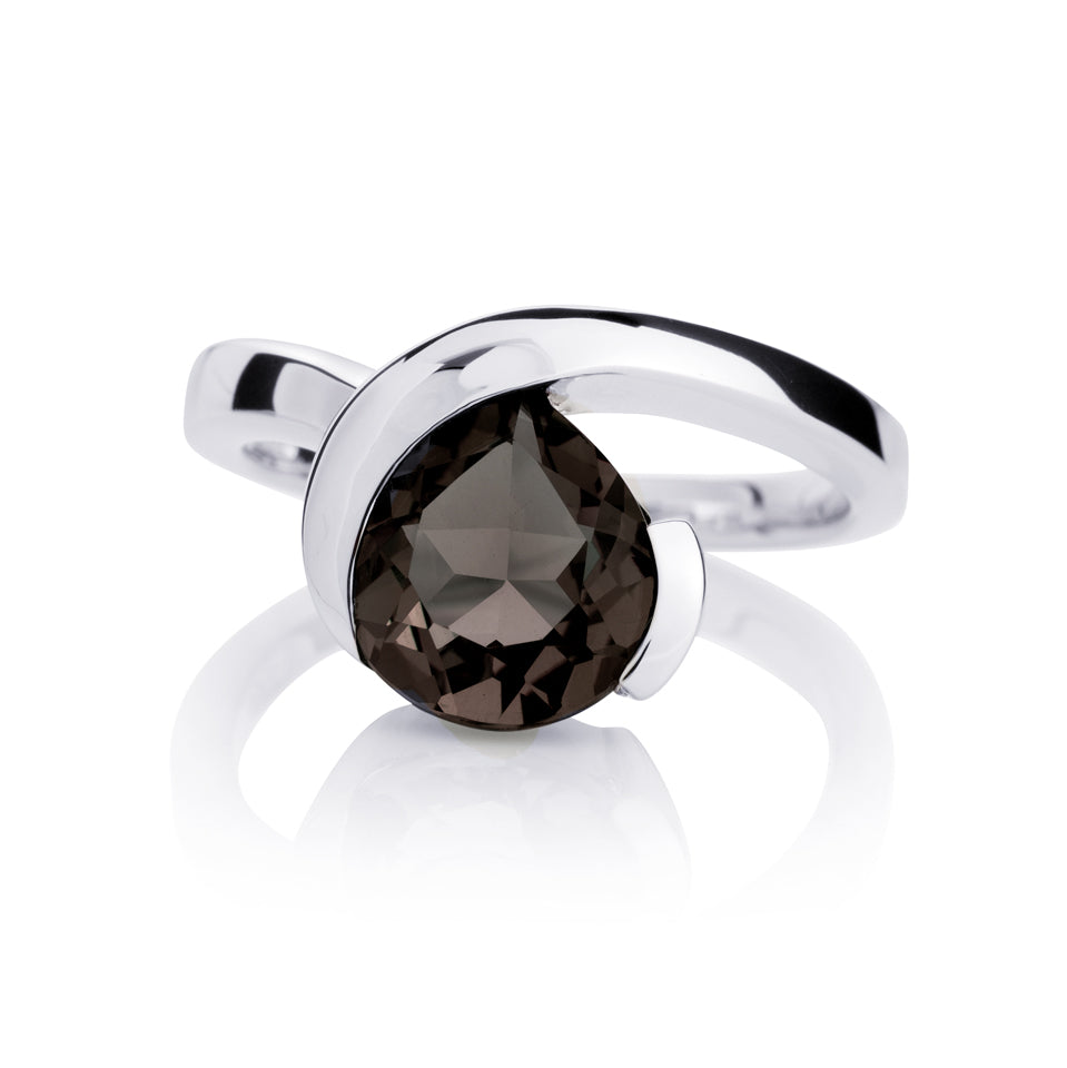 Sterling Silver Ring with a Pear-Shaped Smoky Quartz Gemstone