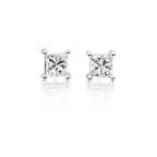 Solitaire 0.10ct 4 claw princess diamond studs in 18K white gold