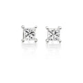 Solitaire 0.20ct 4 claw princess diamond studs in 9K white gold