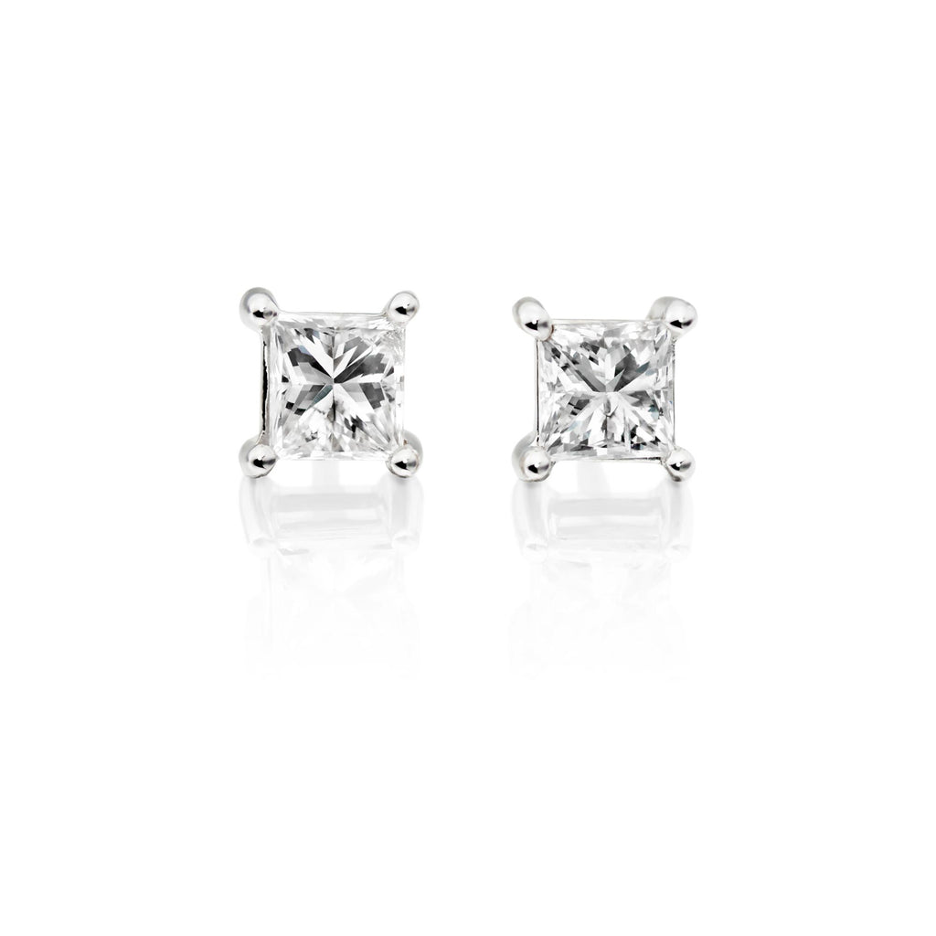 Solitaire 0.20ct 4 claw princess diamond studs in 18K white gold