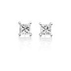 Solitaire 0.20ct 4 claw princess diamond studs in 18K white gold