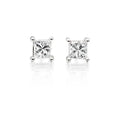 Solitaire 0.30ct 4 claw princess diamond studs in 9K white gold