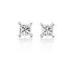 Solitaire 0.30ct 4 claw princess diamond studs in 9K white gold
