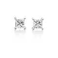 Solitaire 0.40ct 4 claw princess diamond studs in 9K white gold