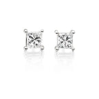 Solitaire 0.50ct 4 claw princess diamond studs in 18K white gold