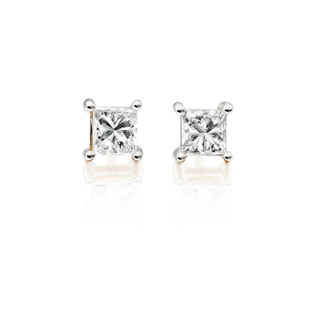 0.10ct Diamond Stud Earrings 4 Claw G/HSI Princess 9K Yellow Gold