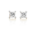 Solitaire 0.40ct 4 claw princess diamond studs in 18K yellow gold
