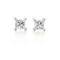 Solitaire 0.50ct 4 claw princess diamond studs in 9K yellow gold