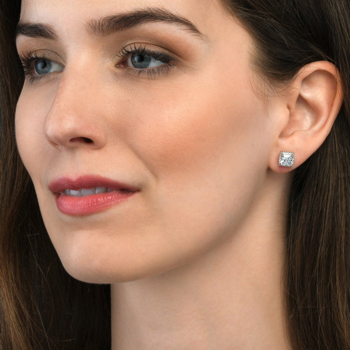 Sterling Silver Square Shaped Cubic Zirconia Stud Earrings