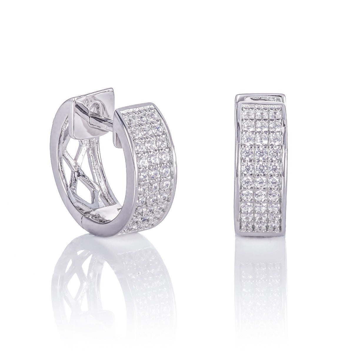 Sterling Silver Hoop Earrings 20mm, Channel Set Baguette Cubic Zirconia