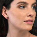 Sterling Silver Square Shaped Red Stud Earrings