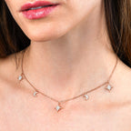 Rose Gold Plated Sterling Silver Moon and Star Charm Necklace with Cubic Zirconia 