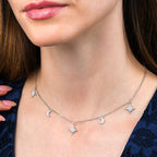 925 Sterling Silver Moon and Star Charm Necklace with Sparkling Cubic Zirconia 