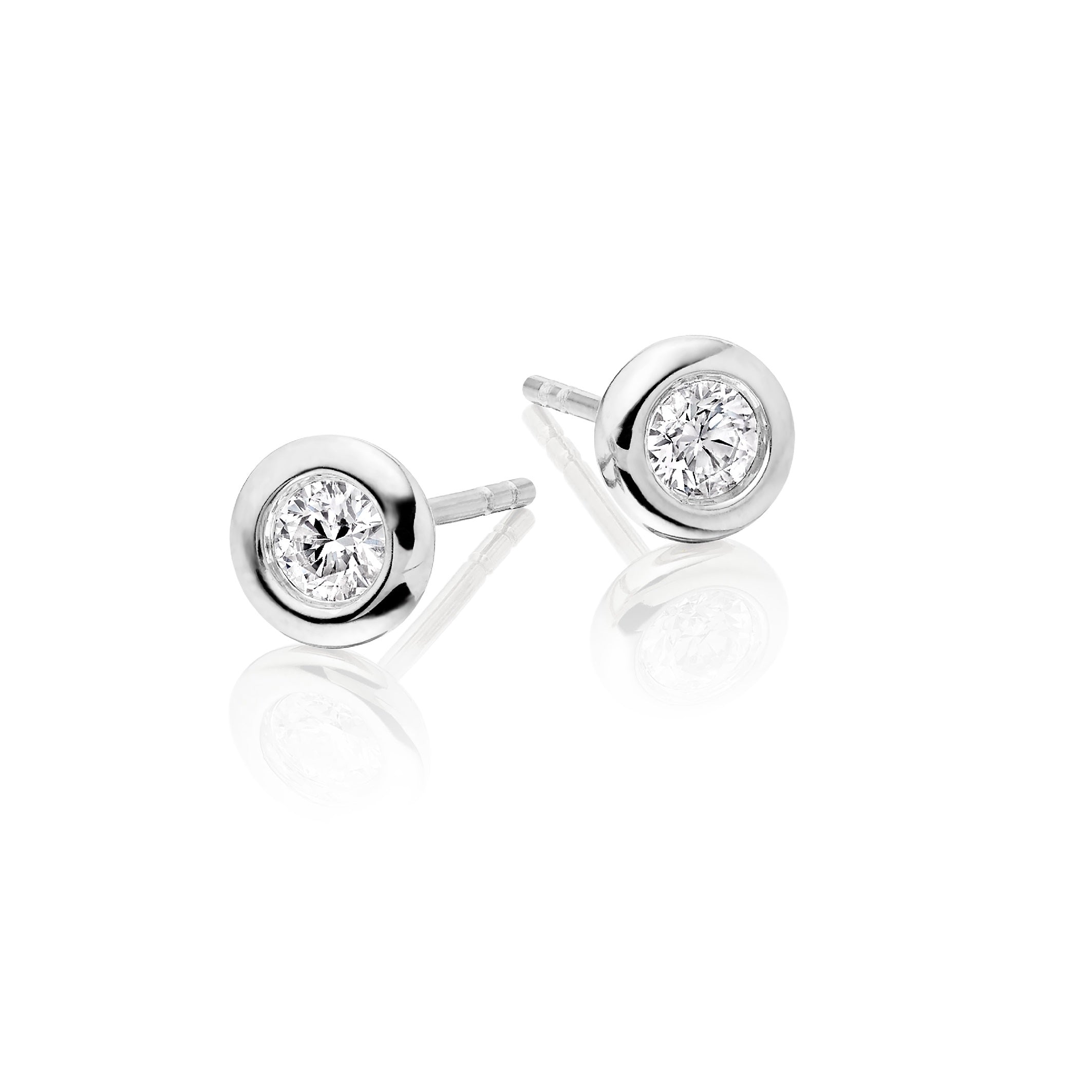 Solitaire diamond 0.30ct Bezel set stud earrings in 9K white gold