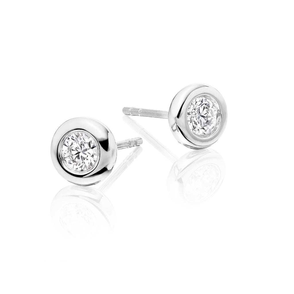 Solitaire 0.40ct Bezel set round diamond studs in 9K white gold