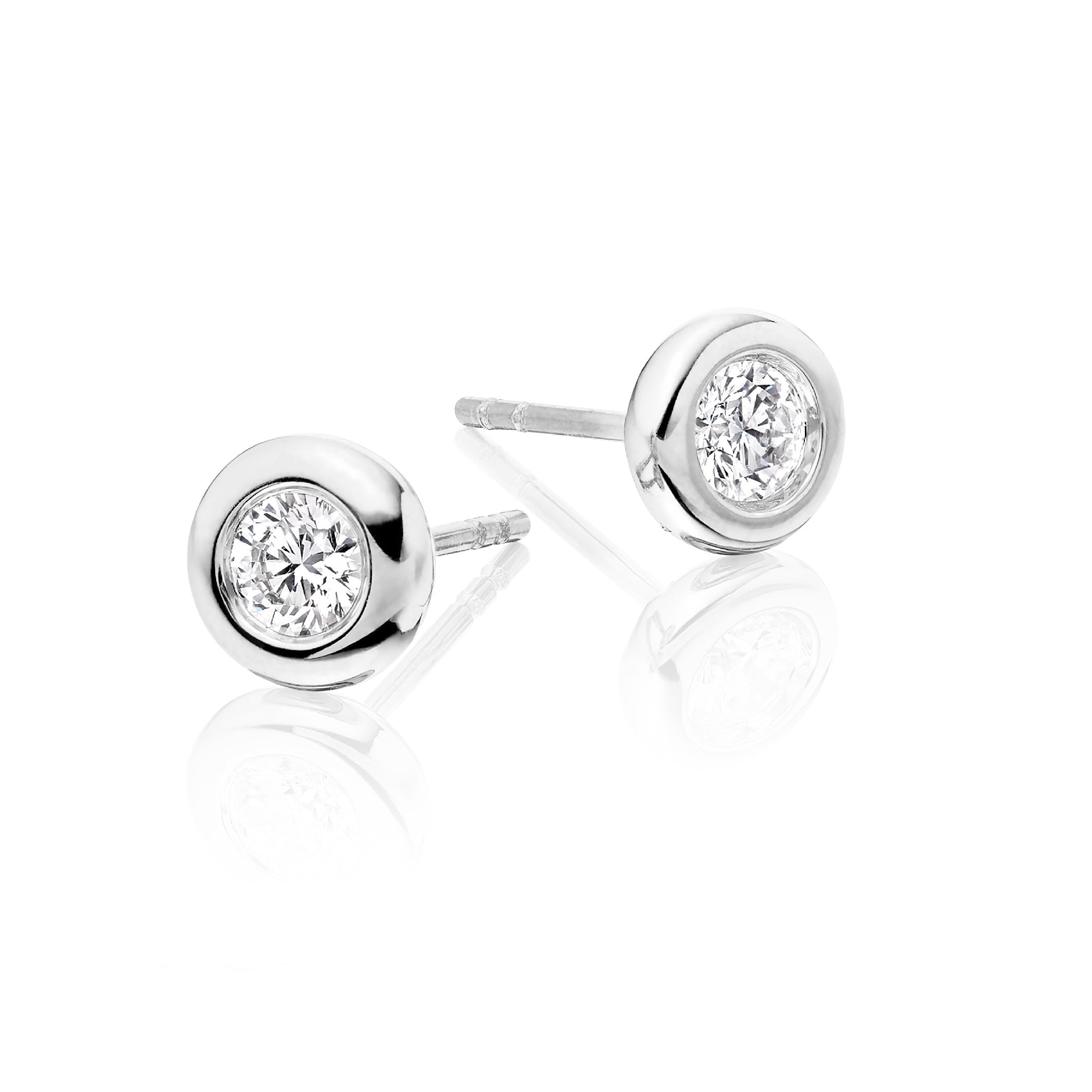 Solitaire 0.40ct Bezel set round diamond studs in 18K white gold