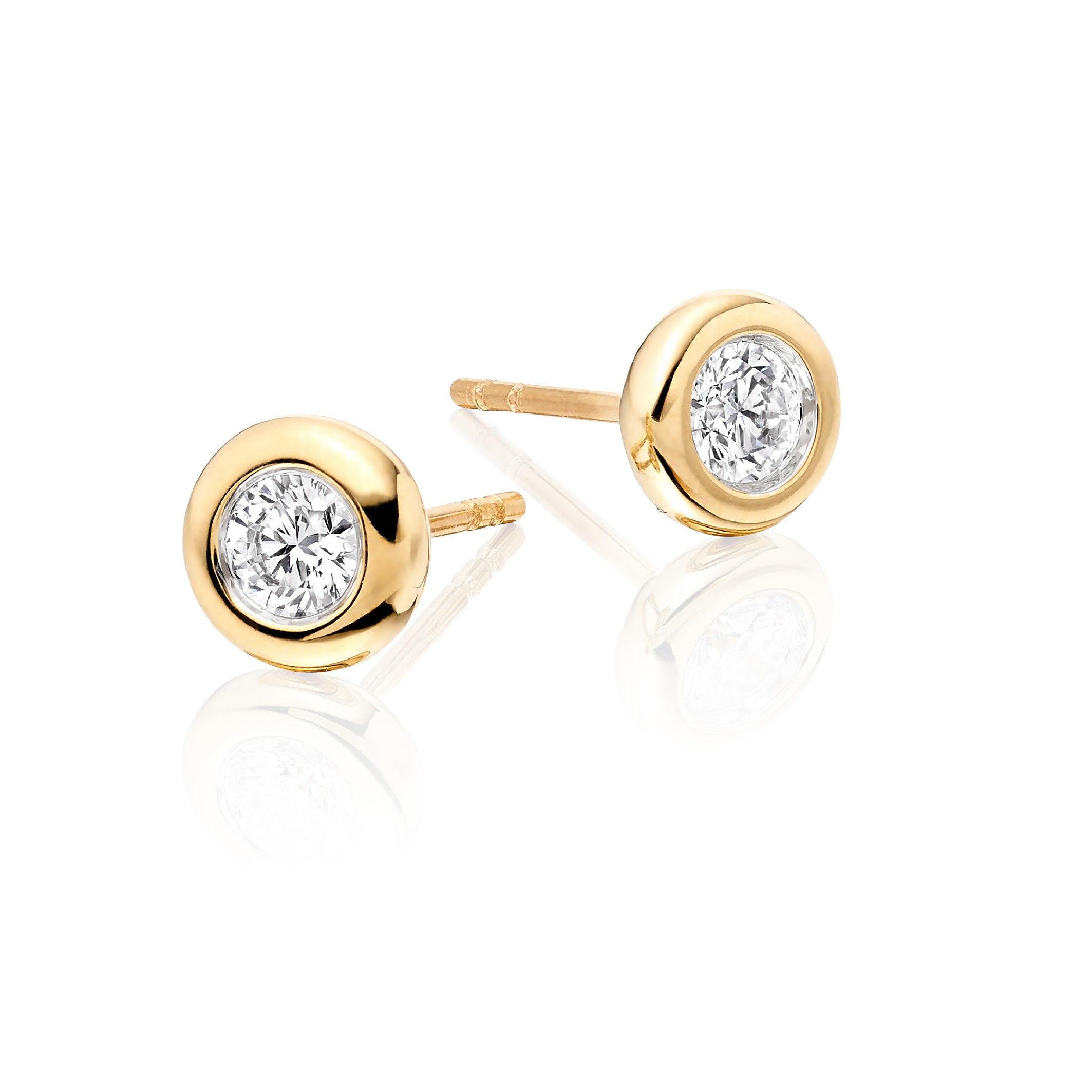 Solitaire 0.40ct Bezel set round diamond studs in 9K yellow gold
