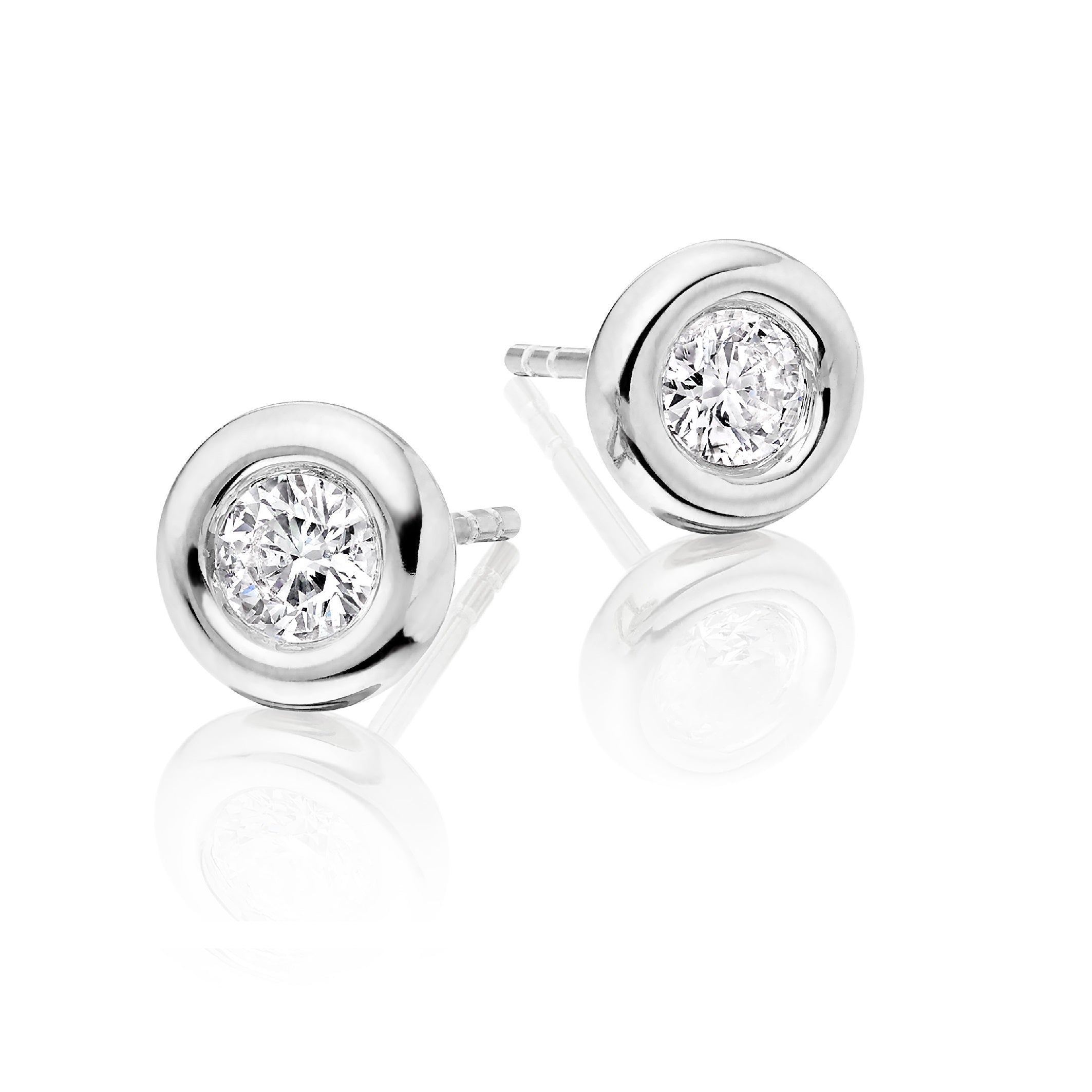 Solitaire 0.50ct Bezel set round diamond studs in 18K white gold