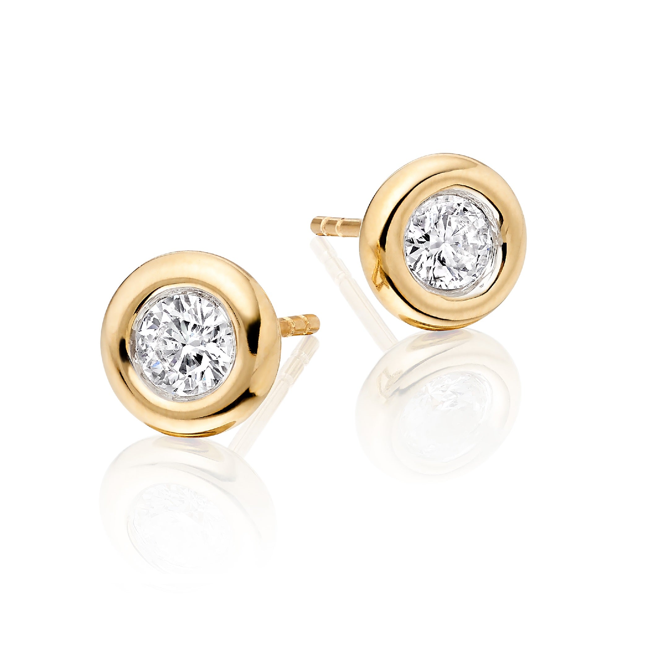 Solitaire 0.50ct Bezel set round diamond studs in 9K yellow gold