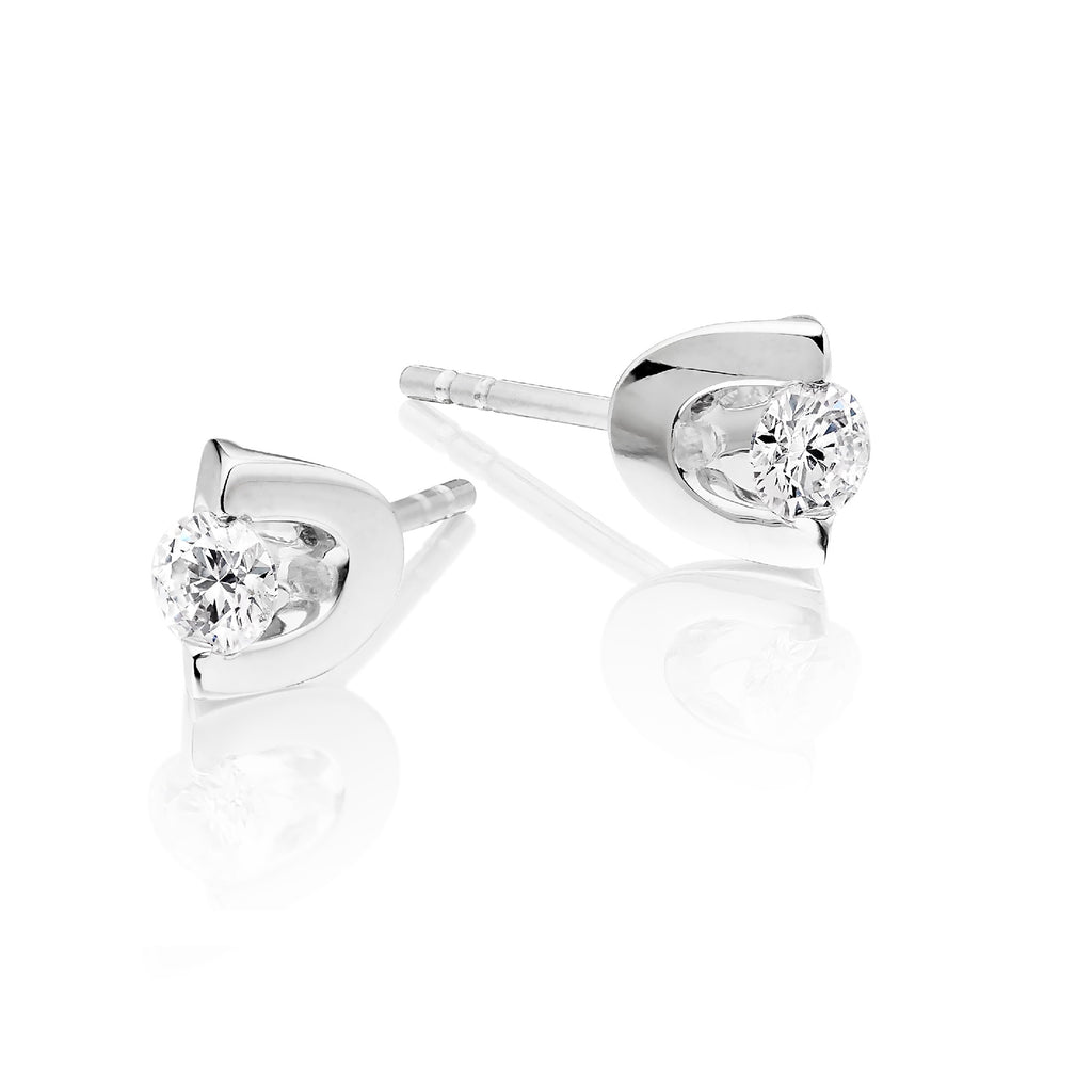 Solitaire 0.30ct 2 Claw round diamond studs in 9K white gold 