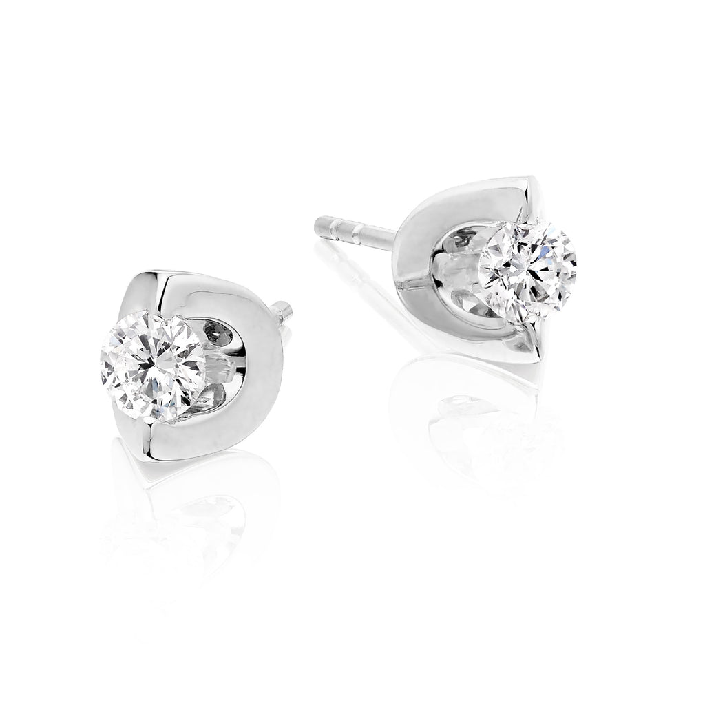 Solitaire 0.40ct 2 Claw round diamond studs in 9K white gold