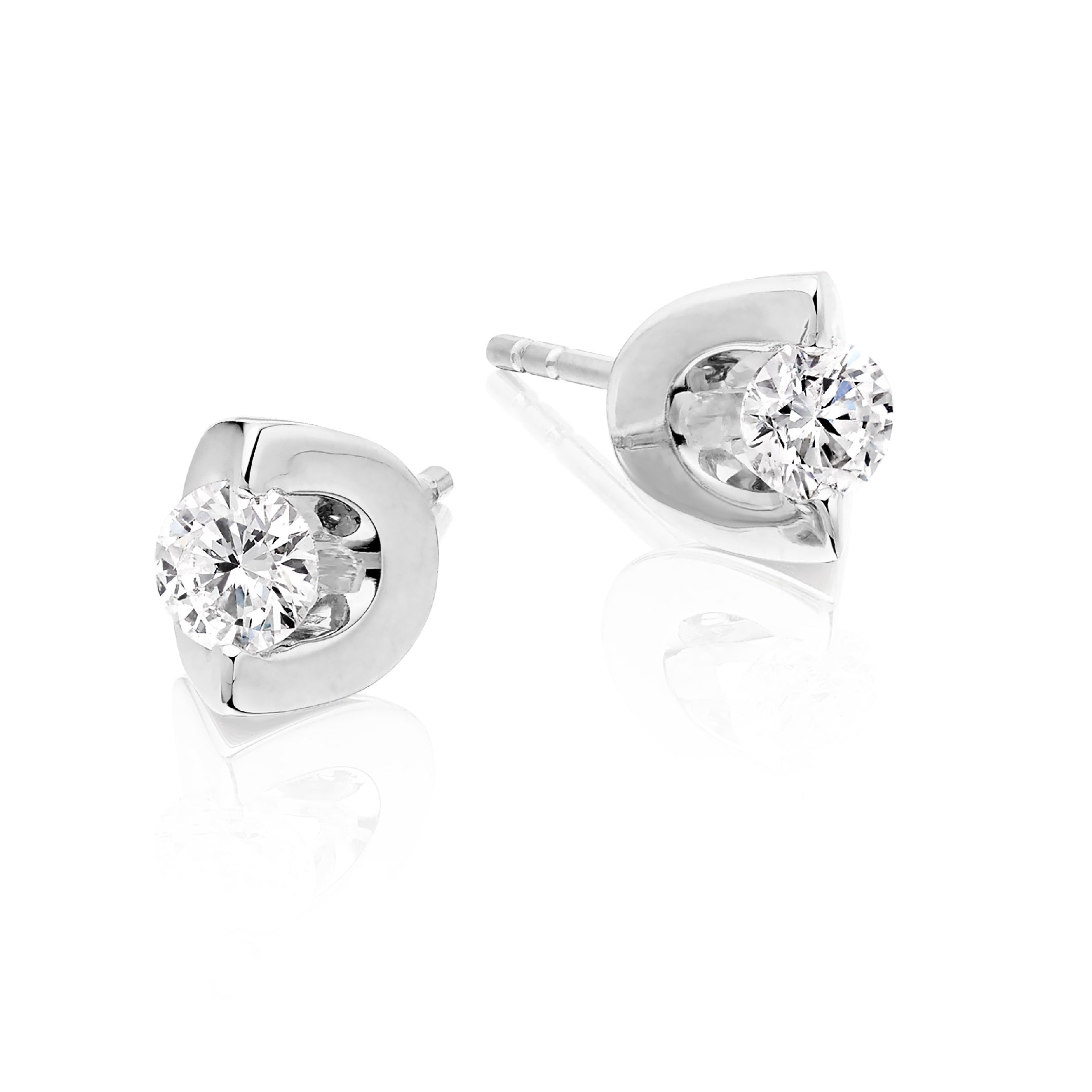 Solitaire 0.40ct 2 Claw round diamond studs in 9K white gold