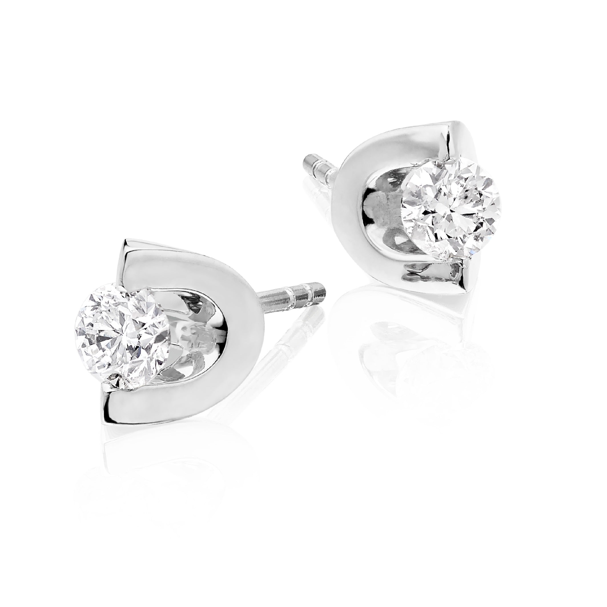 Diamond Stud Earrings 0.50ct 2 Claw Studs 9K White Gold-G/HSI 