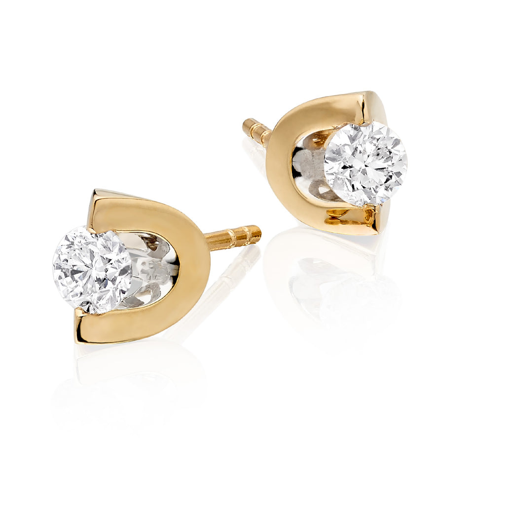 Diamond Stud Earrings 0.50ct 2 Claw Studs 18K Yellow Gold-G/HSI
