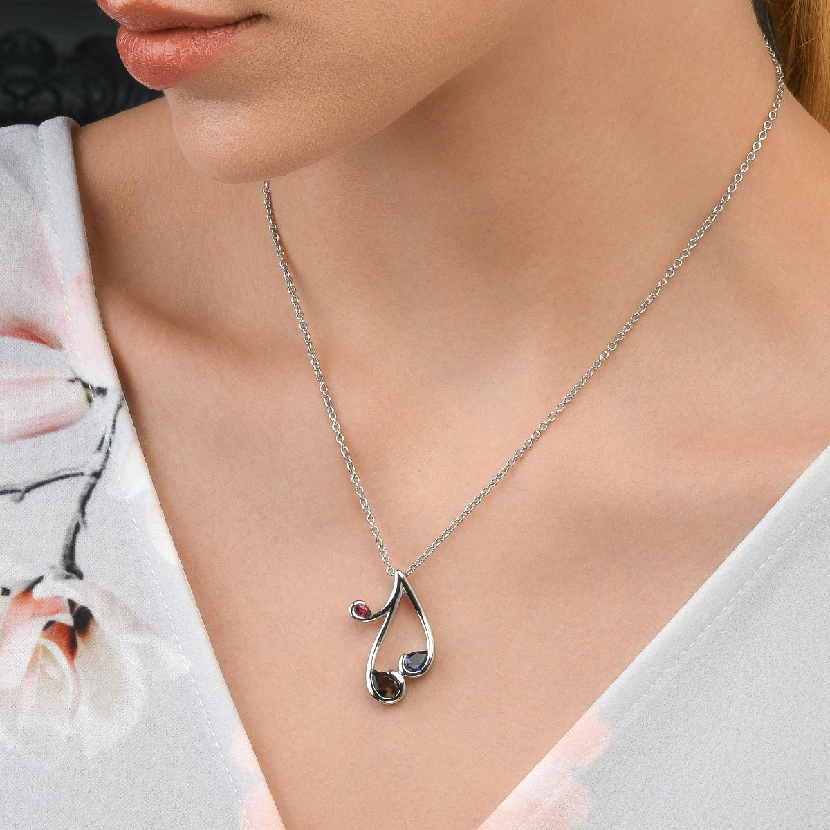  Iolite and Rhodolite Necklace in Sterling Silver