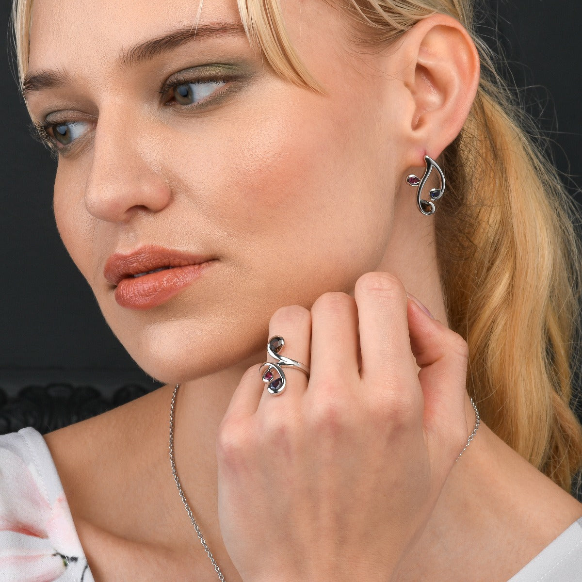  Iolite and Rhodolite Ring in Sterling Silver 